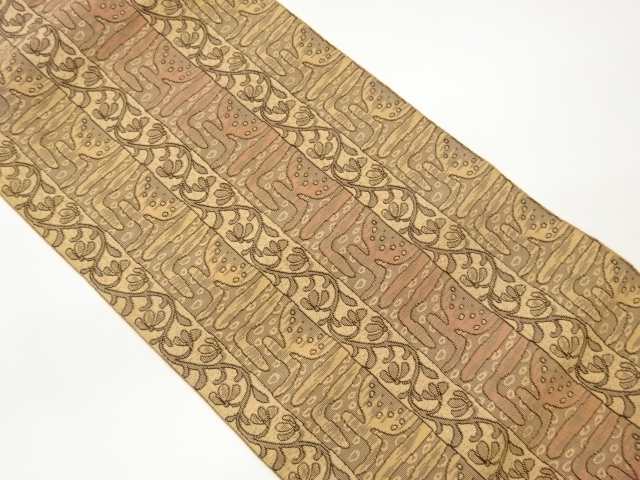 縞に花唐草・幾何学模様織出し名古屋帯